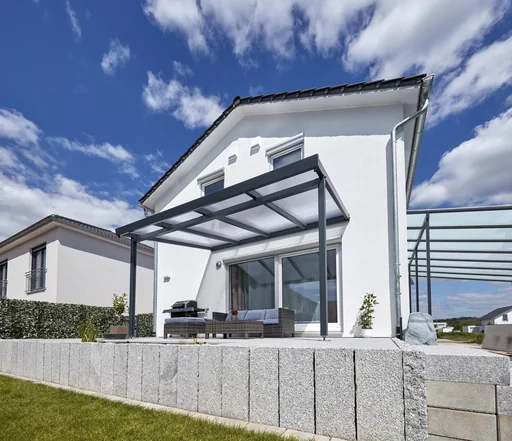 "Patio roof Premium, anthracite, 4102 x 3060 mm - Polycarbonate multi-wall sheets 16 mm, opal image"