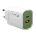 USB fast charging adapter with 1 x USB-A and 1 x USB-C port including world travel adapter, max. 20 watts