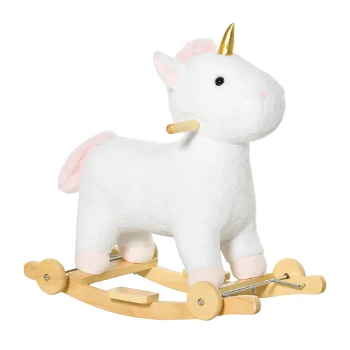 "2-IN-1 Rocking Horse with Wheels Unicorn Design Plush Rocking Animal Baby Swing Toy for 36-72 Months Children White 6 image"