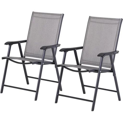 "Folding chair with armrests, set of 2, camping chair, fishing chair, metal, grey, 58 x 64 x 94 cm image"