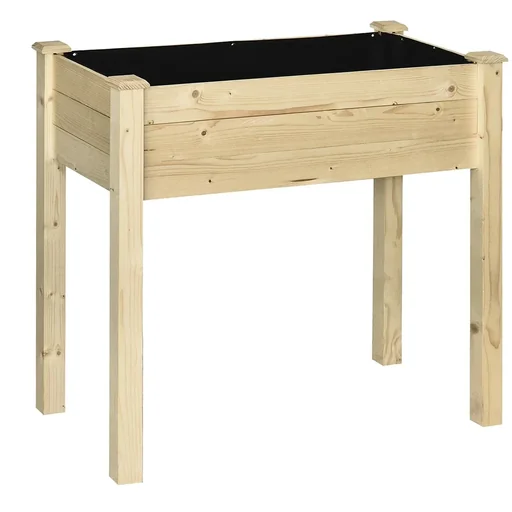 "Raised bed, planter, flower box, flowerpot, herb bed with drainage holes, nonwoven fabric, solid wood natural 86 x image"