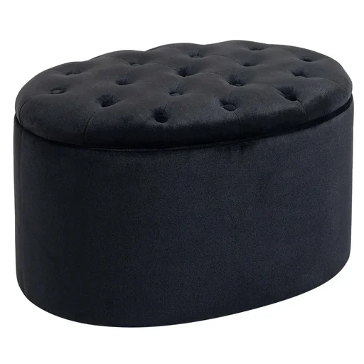 "Bench Upholstered bench with storage space Chest bench Oval shape Hallway Bedroom Living room Velvety polyester Rubberwood Sch image"