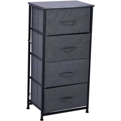 "Drawer cabinet storage cabinet with 4 foldable fabric drawers metal frame + wood + linen gray 45 x 30 x 92 c image"