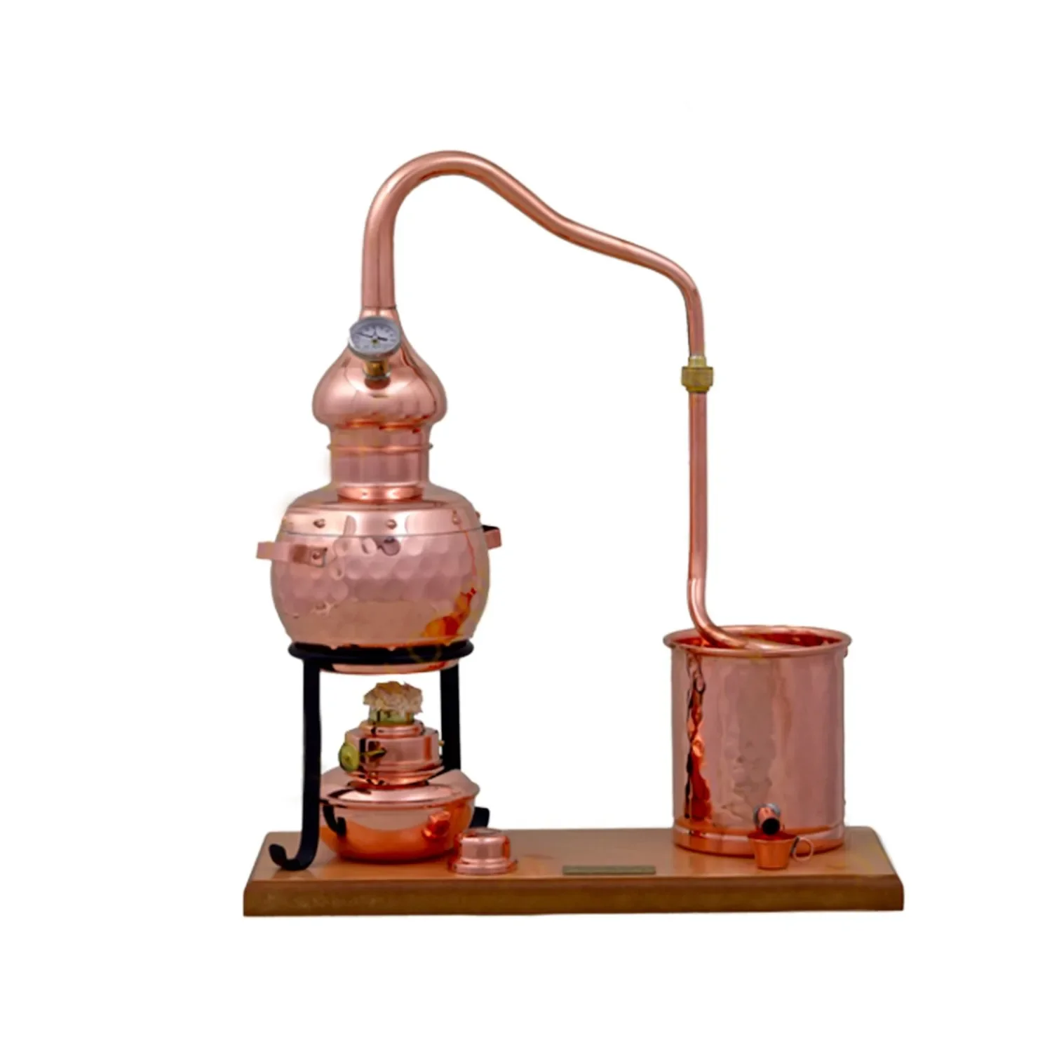 "Destylator, Alembik, Aparat do destylacji - Zestaw Premium, Miedź, z palnikiem spirytusowym i termometrem, 0,7 litra image"