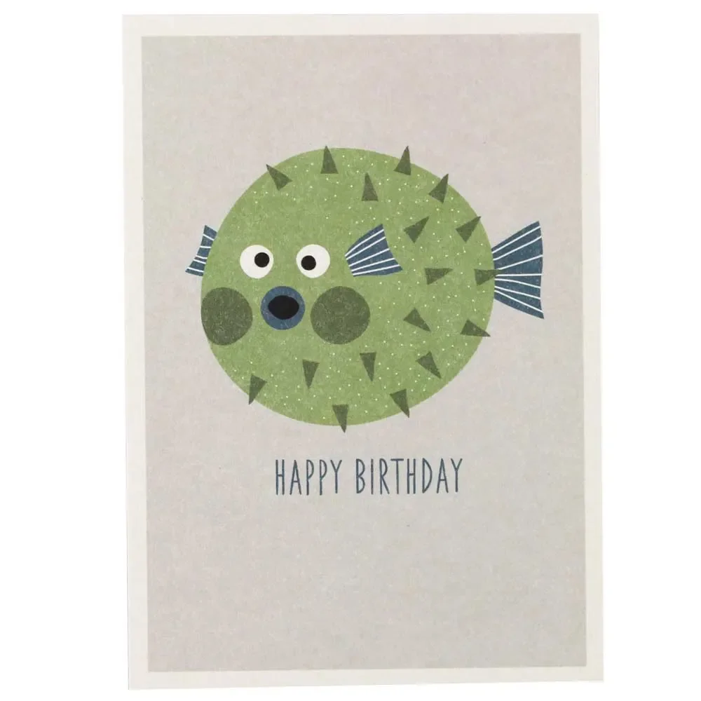 "Ava & Yves pocztówka urodzinowa puffer fish zielony image"