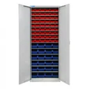 Shelving unit with door, 14 shelves, 78 storage bins size 3 / size 2L