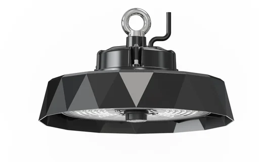 "The LED HighBay PRO with diamond design offers 150 W, 22500 lm, 5000 K, IP65 protection, Philips power supply & Lumileds LED image"