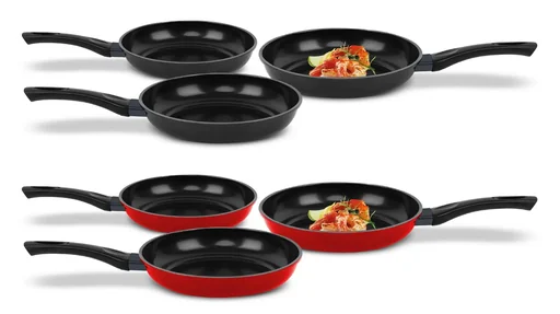 "Carbon pan set red, 3-piece (Ø 20 cm/ 24 cm/ 28 cm) with non-stick diamond coating image"