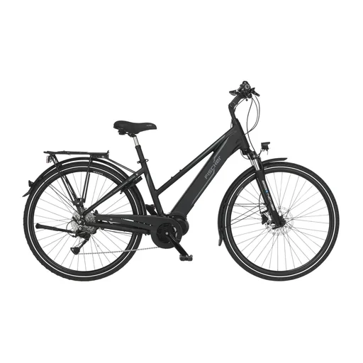 "Women's E-Bike Trekking, 28 inches, frame size 44 cm, 9-speed derailleur, matte black, VIATOR 4.1i image"