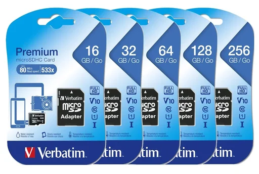 "64 GB microSDXC memory card with SD card adapter, Class 10 image"