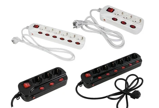 "Power strip with 1.5 meter connection cable - 6-way, white image"