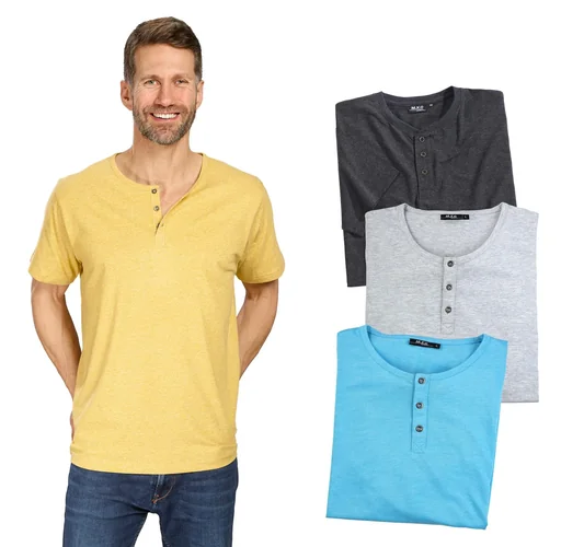"T-shirt with button placket, color silver/melange, size M image"