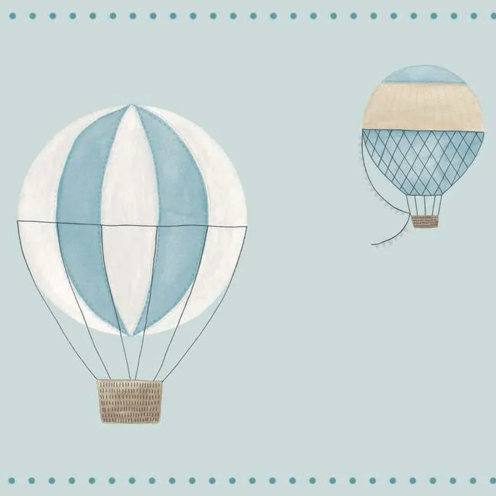 "Casadeco My Little World border hot air balloons blue brown image"