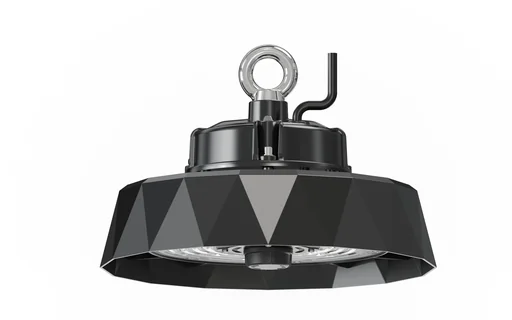 "The LED HighBay PRO with diamond design offers 100 W, 15000 lm, 5000 K, IP65 protection, Philips power supply & Lumileds LED image"
