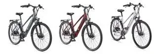 "Women's aluminum trekking e-bike, 28 inches, frame height 50 cm, 24-speed derailleur, wine red, XC940 Expedition, image"