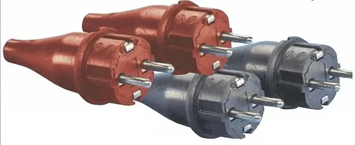 "Solid rubber plug - 2 pieces with protective contact IP44 - red image"