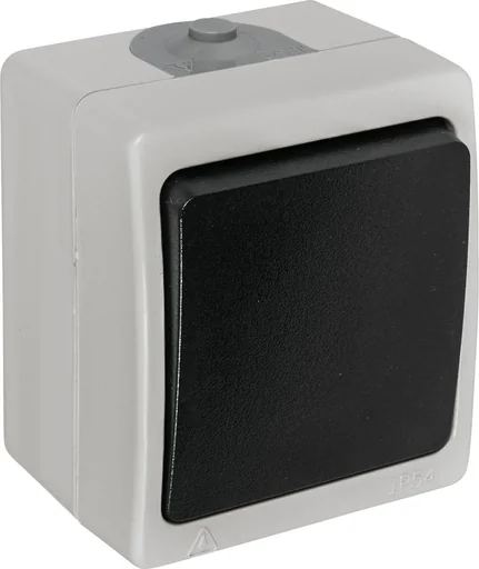 "Surface-mounted damp-room protective contact socket 2-way with hinged cover, vertical image"