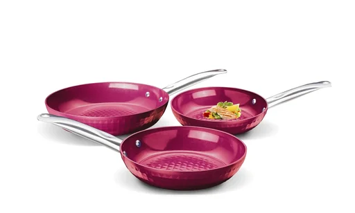"Ceraflon Prestige Diamant XXL non-stick frying pan set, 3 pieces, Magenta - Ø 20 cm / 24 cm / 28 cm image"
