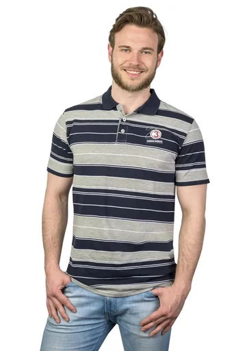 "Polo shirt with button placket, navy striped, size 2XL image"