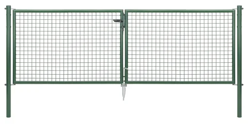 "Double gate set with corrugated mesh including posts 3 x 1 m green image"