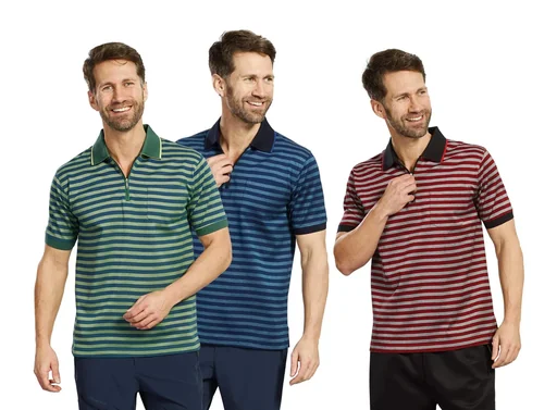 "Polo shirt, navy striped, size M image"