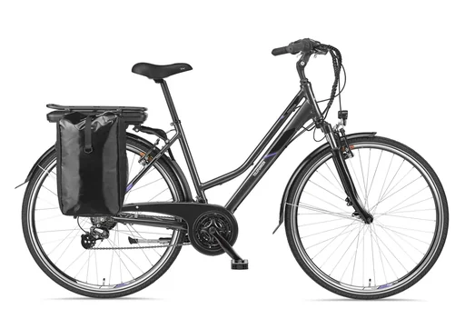 "Women's aluminum trekking e-bike 28 inches, frame height 48 cm, 21-speed derailleur, anthracite, XT480 Expedition, image"