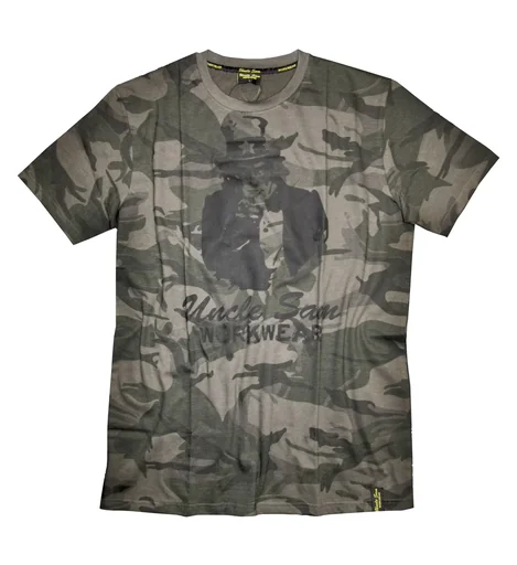 "T-shirt with round neck and front print, color camouflage, size L image"