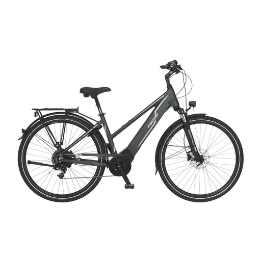 "Women's E-Bike Trekking, 28 inches, frame size 44 cm, 10-speed derailleur, slate grey matte, VIATOR 5.0i image"