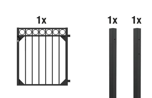 "Single gate set Circle, for setting in concrete, matt black, height 120 cm, width 1 m image"