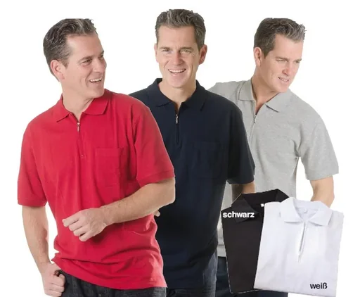 "Men's polo shirt with zipper, color silver, size M image"