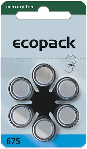 "Hearing aid battery Ecopack Type 675(PR44) BLUE - 6 pieces image"