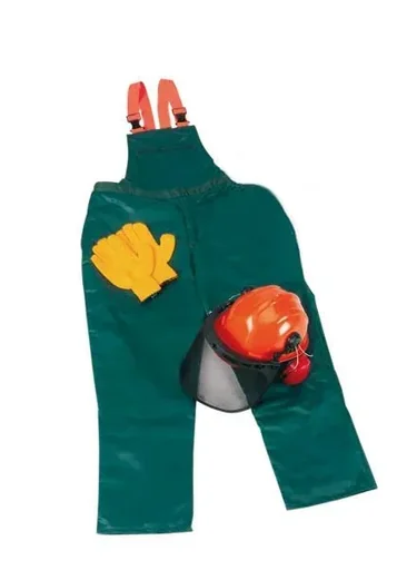 "Cut protection safety starter set: trousers size 50, helmet, gloves image"