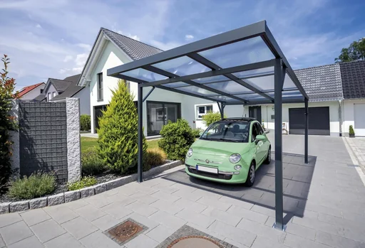 "Carport Premium, anthracite, 3094 x 5620 mm - Polycarbonate multi-wall sheets 16 mm, clear image"