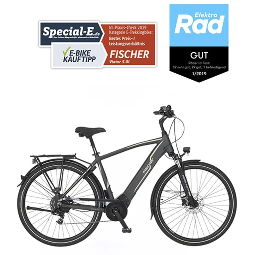 "Men's E-Bike Trekking, 28 inches, frame size 55 cm, 10-speed derailleur, slate grey matte, VIATOR 5.0i image"