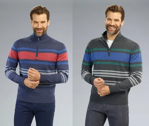 "Sweater with zipper, color blue/striped, size M image"