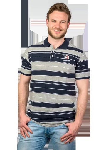 "Polo shirt with button placket, navy striped, size L image"