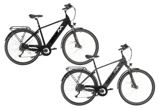 "Men's Trekking E-Bike, 28 inches, frame height 50 cm, 9-speed derailleur, blue-grey, Kempten image"