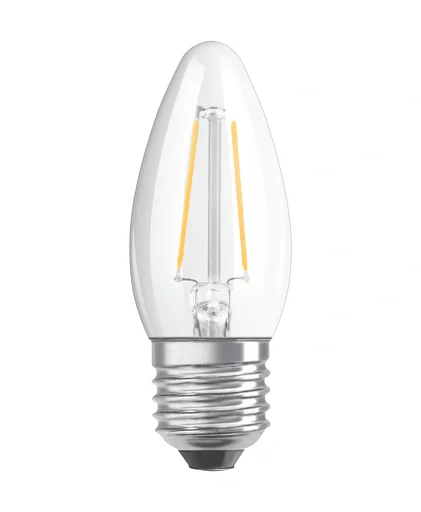 "LED STAR FILAMENT candle with 4 watts, E27, warm white, clear image"