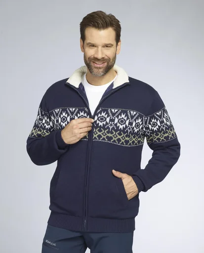"Lined cardigan, color navy/green, size 2XL image"