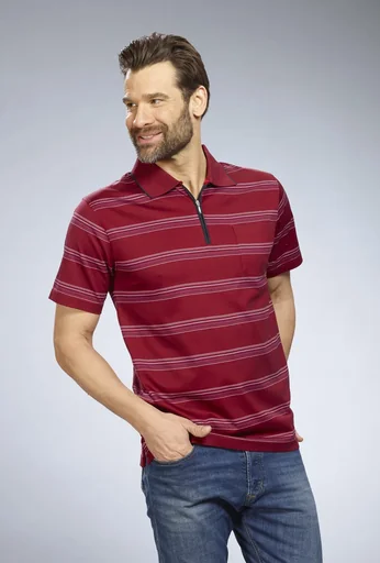 "Striped polo shirt, color red, size L image"