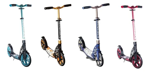 "Aluminum scooter with folding mechanism and stand, 230/215 mm, ABEC 7, height adjustable, cream image"