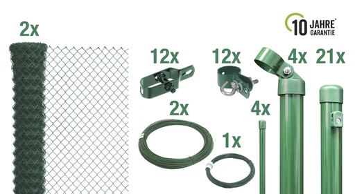 "Chain link fence as a complete fence set, for setting in concrete, green, height 200 cm, length 50 m image"