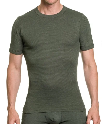 "Round neck shirt with stripes, color olive, size M image"