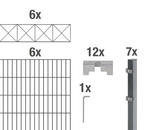 "Double rod mesh fence sets anthracite with decorative element "Nexus"", length: 12 m, height: 160 cm image"
