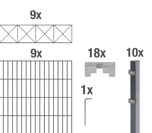 "Double rod mesh fence sets anthracite with decorative element "Nexus", length: 18 m, height: 120 cm image"