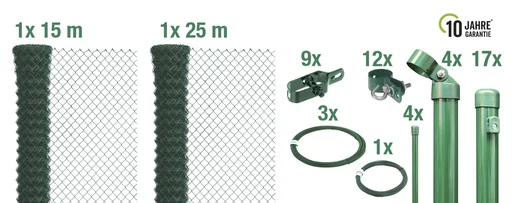 "Chain link fence as a complete fence set, for setting in concrete, green, height 100 cm, length 40 m image"