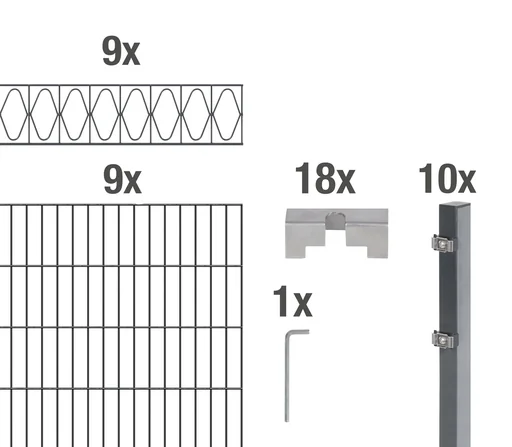 "Double rod mesh fence sets anthracite with decorative element "Elegance", length: 18 m, height: 140 cm image"