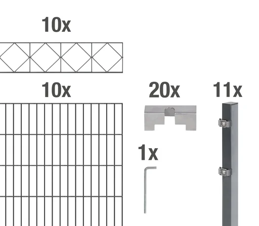 "Double rod mesh fence sets anthracite with decorative element "Bergen"", length: 20 m, height: 160 cm image"