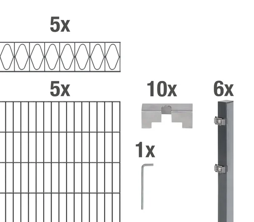 "Double rod mesh fence sets anthracite with decorative element "Elegance", length: 10 m, height: 140 cm image"