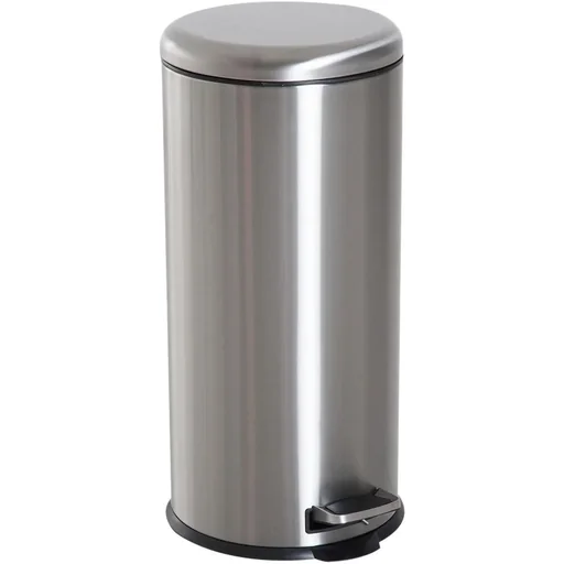 "Pedal bin with inner bucket pedal trash can hinged lid waste collector stainless steel silver 30L image"